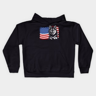 Proud Pomsky American Flag patriotic dog Kids Hoodie